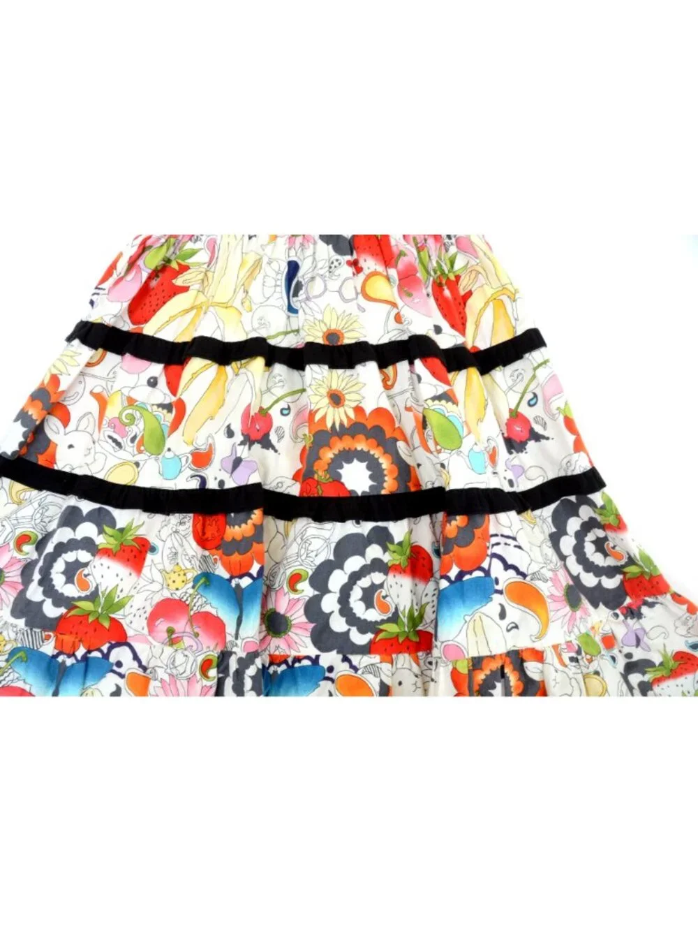 Handmade Girls Dress Size 5/6 Colorful Fruit Floral Print Puff Sleeve Vintage